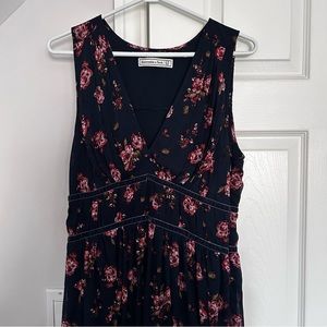 Abercrombie & Fitch Sleeveless Floral Dress Navy with Velvet Ribbon Size L